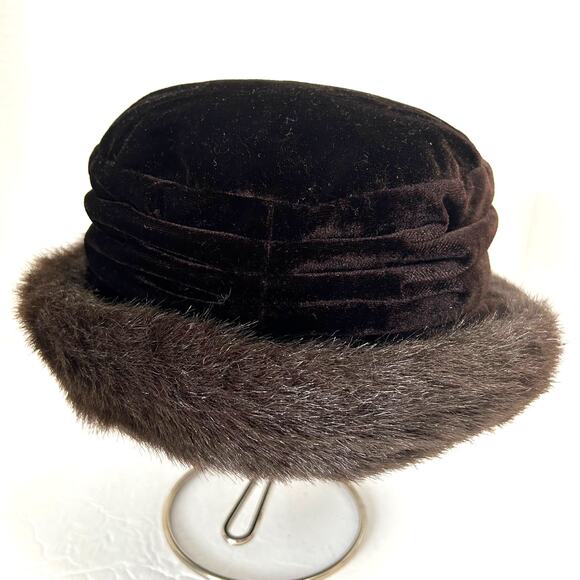 Vintage Frangi Brown Cloche Hat Velvet With Faux Fur Trim main image 5